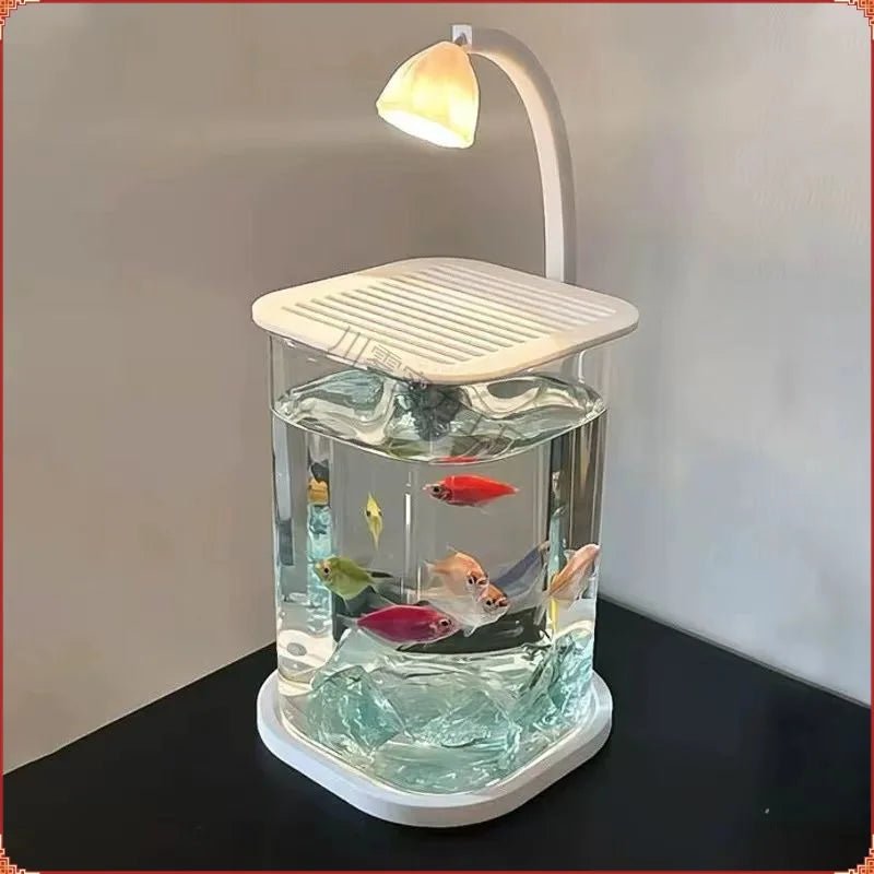 Wholesale Bulk Fish Tank Fighting Fish Special Ultra White Small Lazy Glass Tank Living Room Creative Desktop Decoration High - end Viewing Light - Furbury