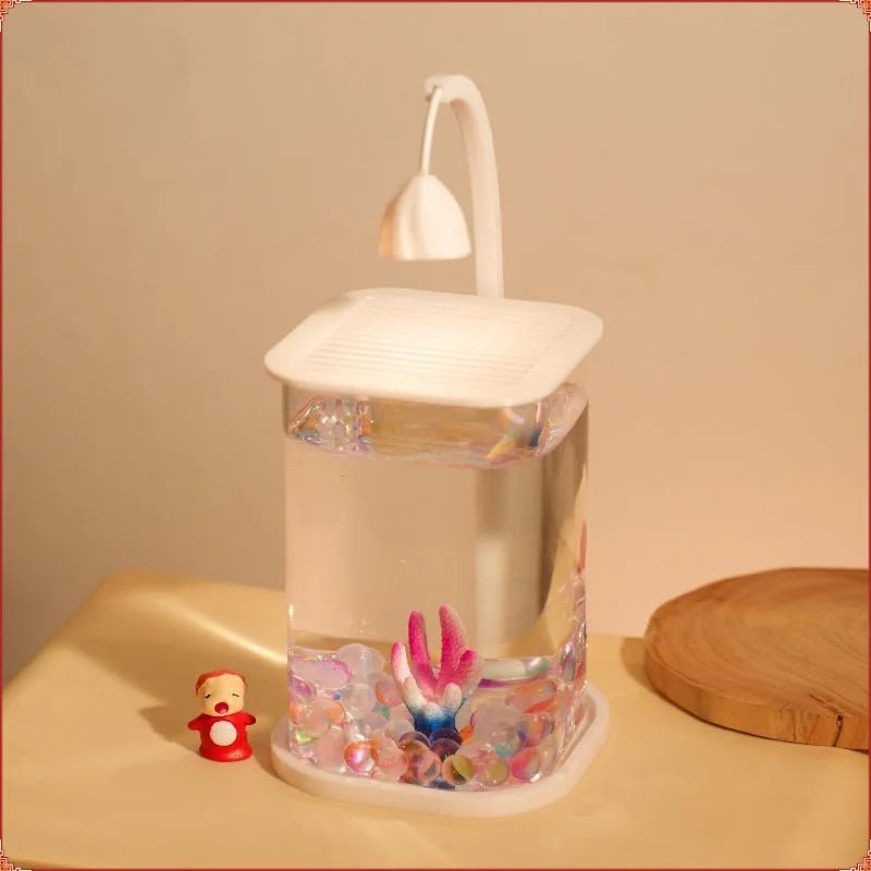 Wholesale Bulk Fish Tank Fighting Fish Special Ultra White Small Lazy Glass Tank Living Room Creative Desktop Decoration High - end Viewing Light - Furbury