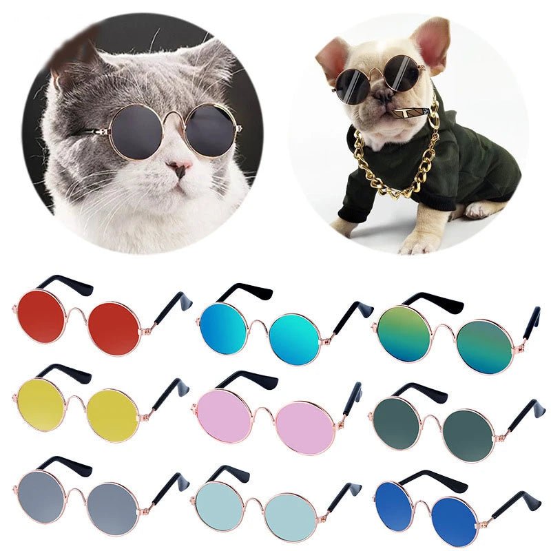 Wholesale Bulk Lovely Vintage Round Cat Sunglasses Reflection Eye wear glasses For Small Dog Cat Pet Photos Pet Products Props Accessories - Furbury