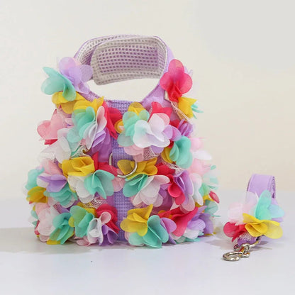 Wholesale Bulk Luxury Flower Girl Dogs Harness and Leash Set No Pull Soft Adjustable Breathable Mesh Cute Floral Puppy Pet Safety Vest Harness - Furbury