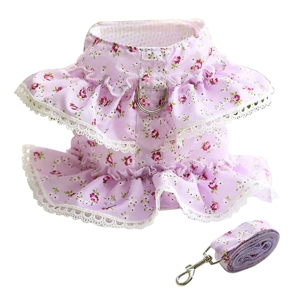 Wholesale Bulk Luxury Flower Girl Dogs Harness and Leash Set No Pull Soft Adjustable Breathable Mesh Cute Floral Puppy Pet Safety Vest Harness - Furbury