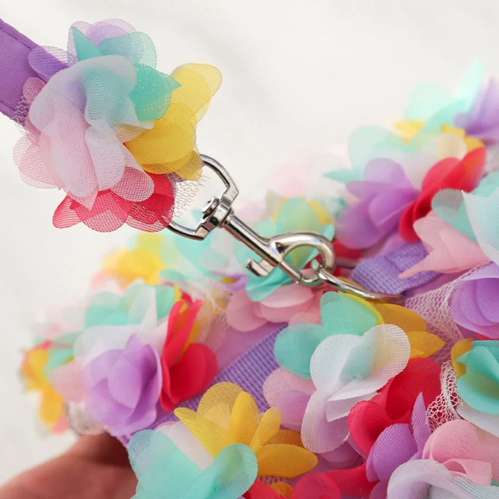 Wholesale Bulk Luxury Flower Girl Dogs Harness and Leash Set No Pull Soft Adjustable Breathable Mesh Cute Floral Puppy Pet Safety Vest Harness - Furbury