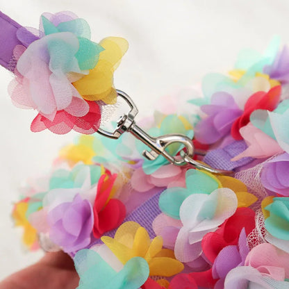 Wholesale Bulk Luxury Flower Girl Dogs Harness and Leash Set No Pull Soft Adjustable Breathable Mesh Cute Floral Puppy Pet Safety Vest Harness - Furbury