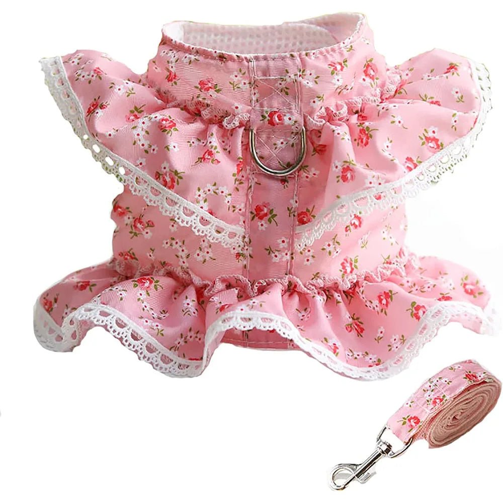 Wholesale Bulk Luxury Flower Girl Dogs Harness and Leash Set No Pull Soft Adjustable Breathable Mesh Cute Floral Puppy Pet Safety Vest Harness - Furbury