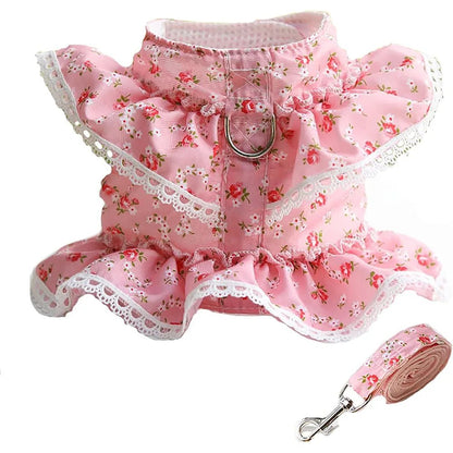 Wholesale Bulk Luxury Flower Girl Dogs Harness and Leash Set No Pull Soft Adjustable Breathable Mesh Cute Floral Puppy Pet Safety Vest Harness - Furbury