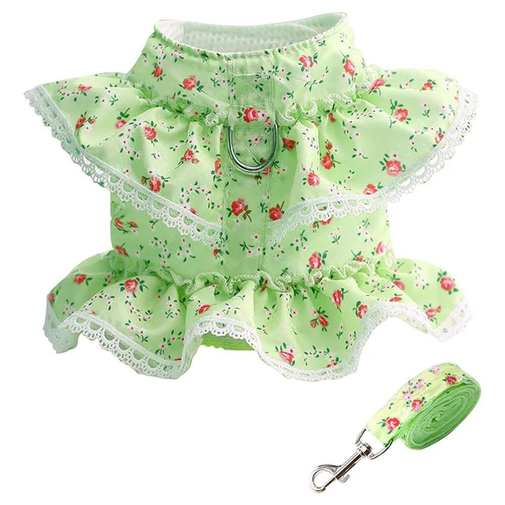 Wholesale Bulk Luxury Flower Girl Dogs Harness and Leash Set No Pull Soft Adjustable Breathable Mesh Cute Floral Puppy Pet Safety Vest Harness - Furbury