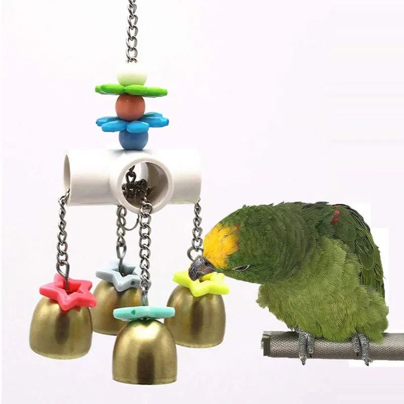 Wholesale Bulk Parrot Bite Toy Four Corner Stainless Steel Parrot Bite Soup Spoon String Toy Puzzle Swing Hanging Ring Bird Toy - Furbury