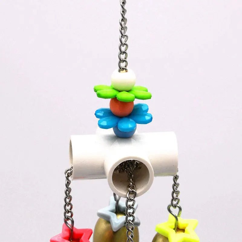 Wholesale Bulk Parrot Bite Toy Four Corner Stainless Steel Parrot Bite Soup Spoon String Toy Puzzle Swing Hanging Ring Bird Toy - Furbury