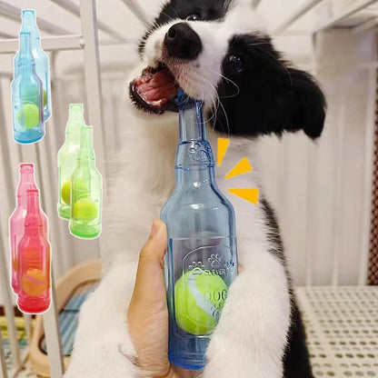 Wholesale Bulk Pet Chew Toy TPR Bite - resistance Beer Bottle with Tennis Ball Toy Puppy Teeth Grinding dog Chewing Squeaky Interactive Toys - Furbury