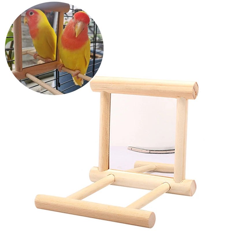 Wholesale Bulk Wood Bird Mirror With Perch Stand Bird Toy Stand Bird Toy For Parrot Parakeets Cockatiels Cage Cage Parakeet Accessories - Furbury