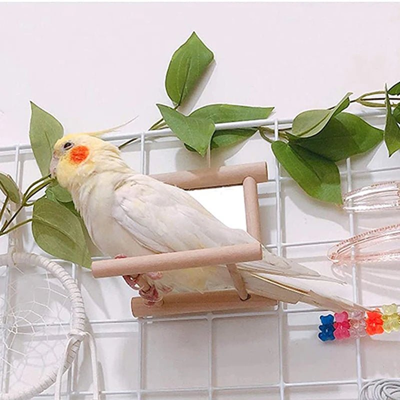 Wholesale Bulk Wood Bird Mirror With Perch Stand Bird Toy Stand Bird Toy For Parrot Parakeets Cockatiels Cage Cage Parakeet Accessories - Furbury