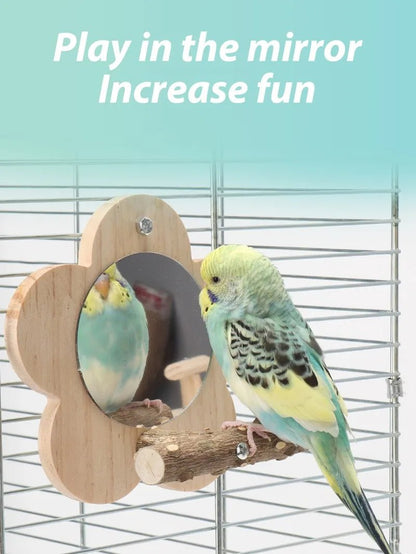 Wholesale Bulk Wooden Bird Perch Natural Wood Bird Perch Stand with Mirror Parrots Platform Cage Accessories Branch Perch Rod Stand - Furbury