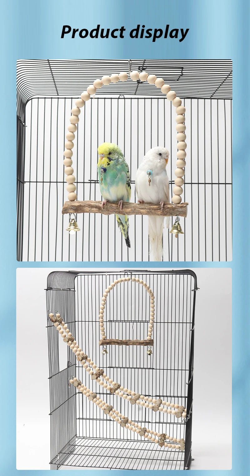 Wholesale Bulk Wooden Bird Swings Training Toy with Hanging Bell for Cockatiels Parakeets Cage Accessories Birdcage Parrot Perch Stand Play Gym - Furbury