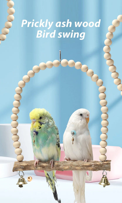 Wholesale Bulk Wooden Bird Swings Training Toy with Hanging Bell for Cockatiels Parakeets Cage Accessories Birdcage Parrot Perch Stand Play Gym - Furbury