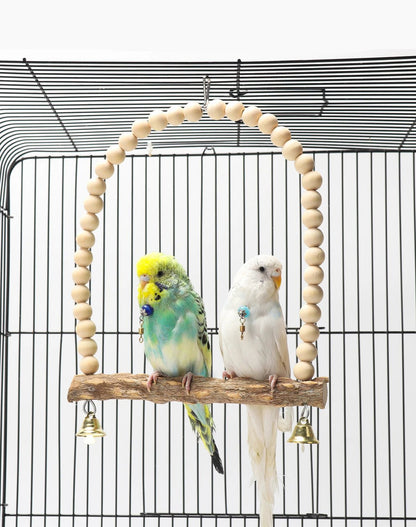 Wholesale Bulk Wooden Bird Swings Training Toy with Hanging Bell for Cockatiels Parakeets Cage Accessories Birdcage Parrot Perch Stand Play Gym - Furbury